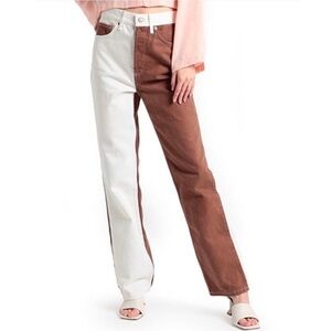 Topshop Kort High Waisted Colorblock Straight Leg Jeans Brown women’s size 29x30